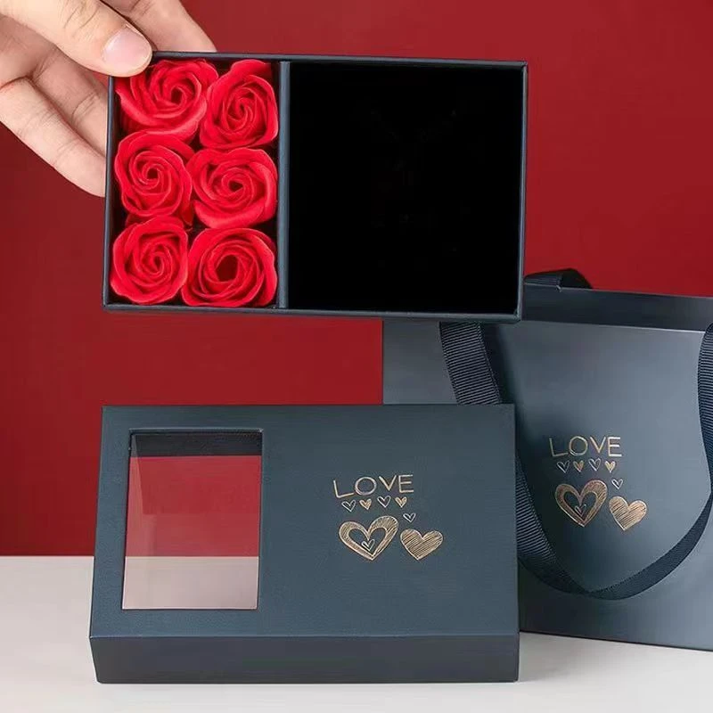 6朵玫瑰花礼盒首饰盒吊坠盒戒指盒饰品情人节永生花礼盒七夕礼物
