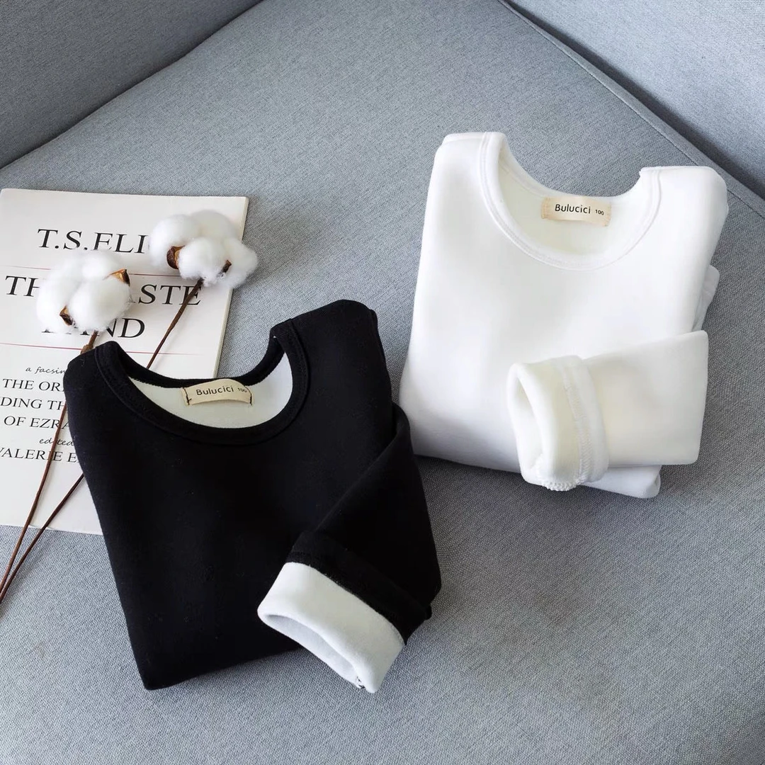 【小扬哥推荐】儿童打底衫秋冬加绒加厚女童保暖上衣黑色男童内衣