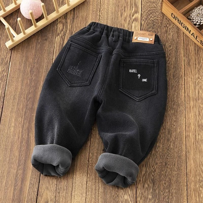 男童加绒牛仔裤2024新款小童宝宝冬季加厚保暖儿童柔软弹力裤子