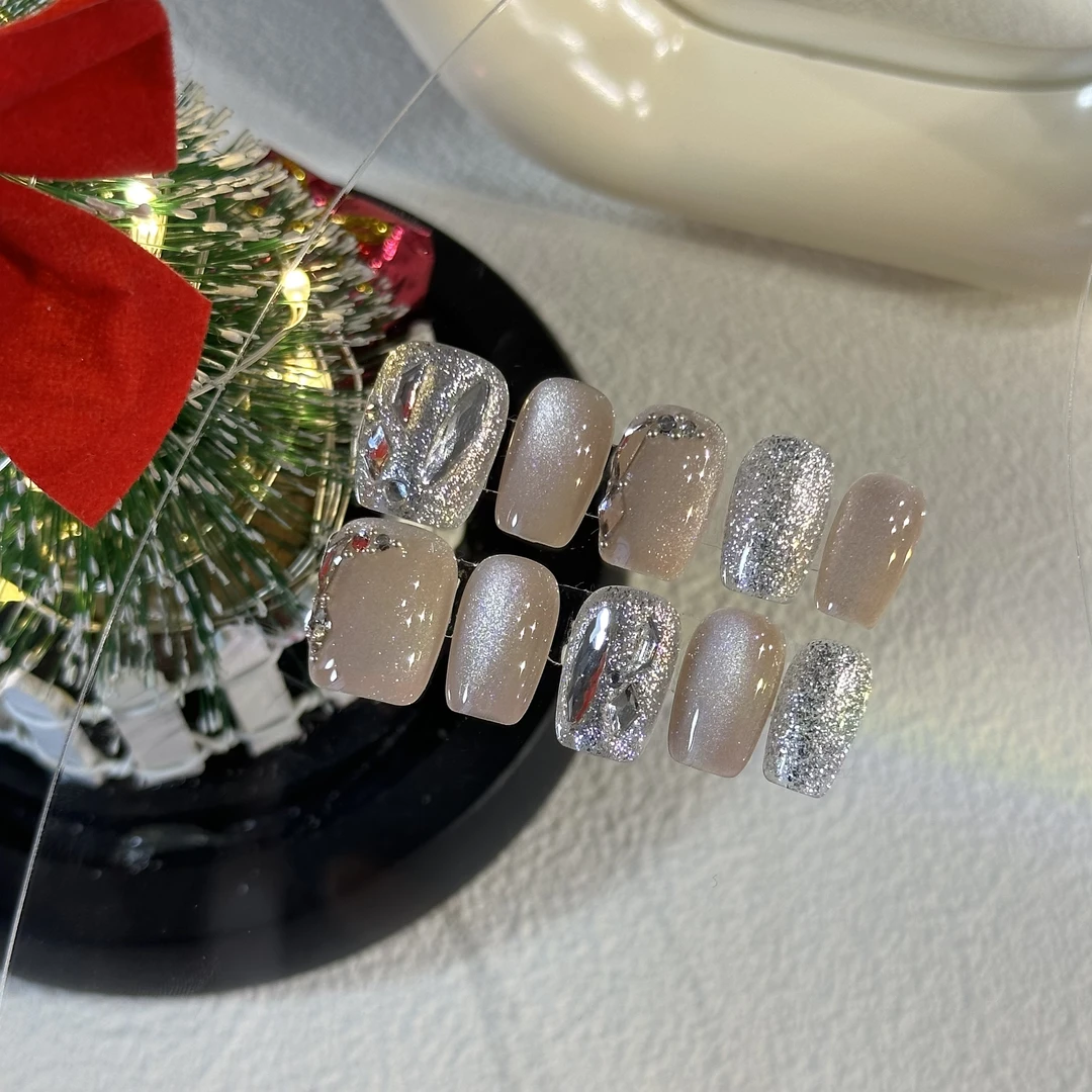 【宝石光芒】纯手工穿戴甲秋冬高级闪粉宝石显白可拆卸假指甲贴片