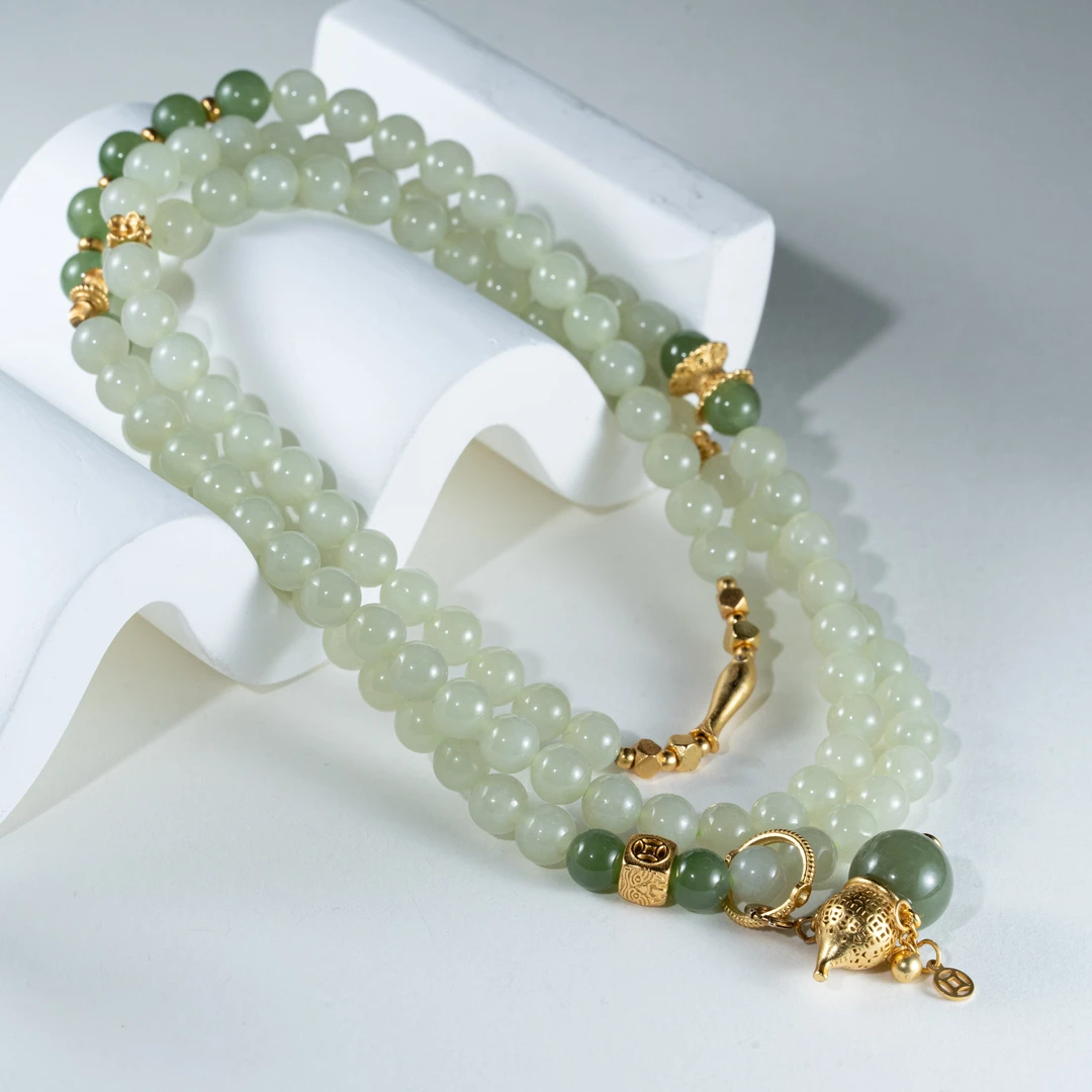 梦之语轻奢 和田玉蜂蜜水小米珠项链 卡6mm