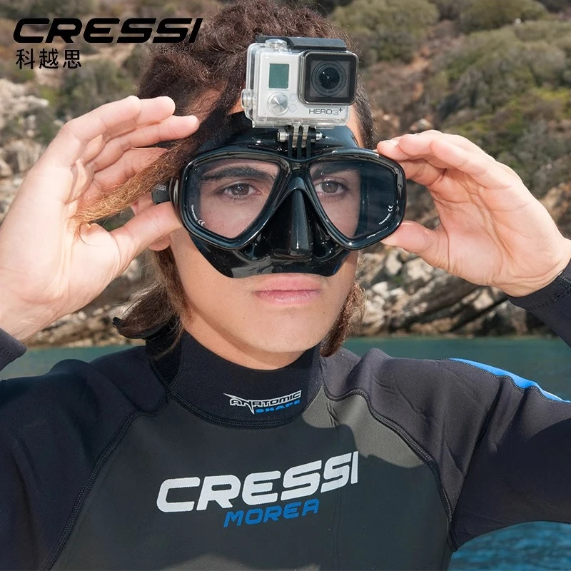 cressi自由潜面镜潜水面罩 action 浮潜游泳装备gopro潜水镜近视