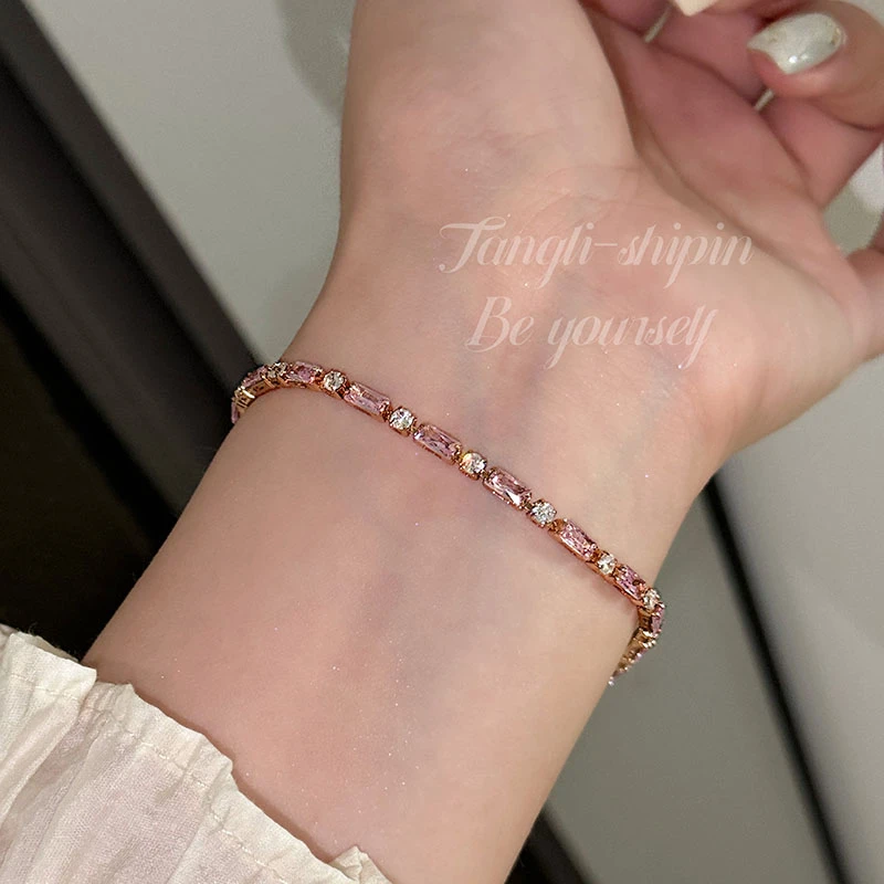 铜合金合成锆石手链 锆石粉色满钻手链多巴胺手饰品FS955