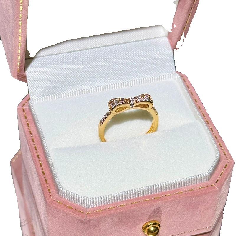 铜合金合成锆石戒指 蝴蝶结锆石轻奢戒指小众精致女生款饰品FS723