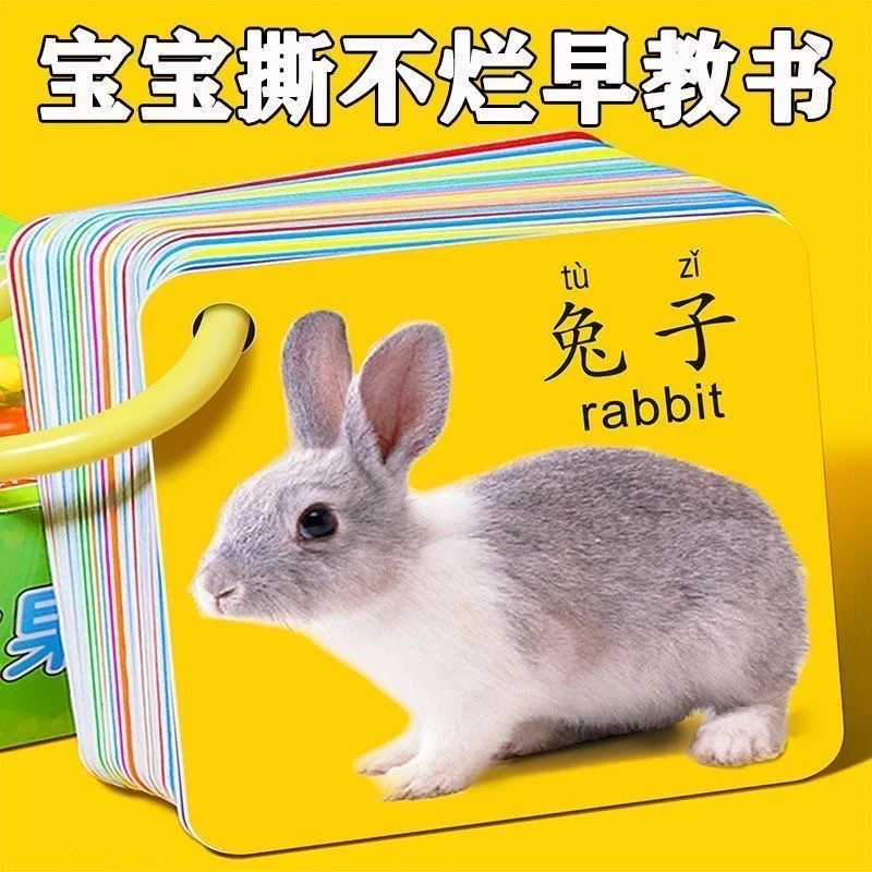 动物卡片早教认知启蒙书儿童一岁宝宝益智玩具婴儿幼识字看图识物