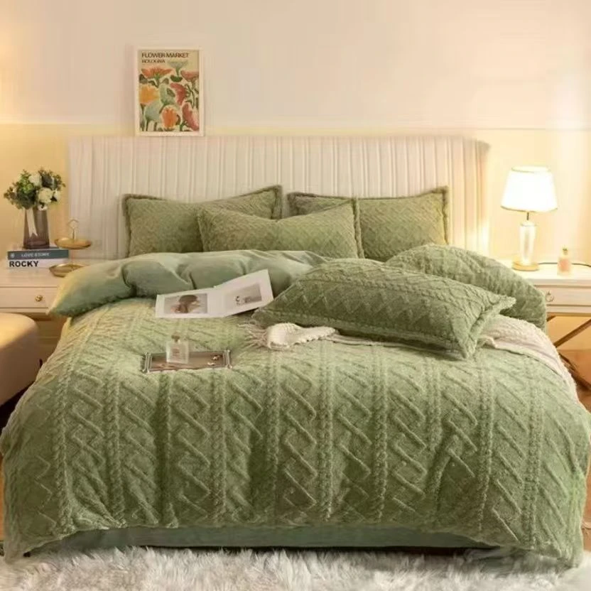 绿色麻花1.5×2.0米阳离子提花被子