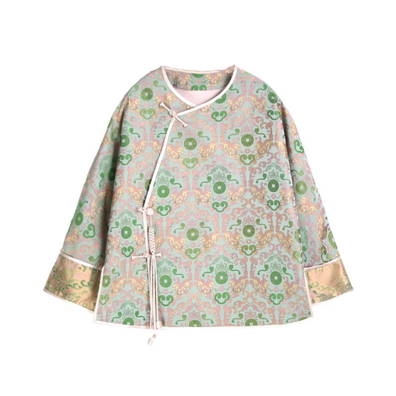 钱小萍招财如意貔貅铜钱纹锦宋锦斜襟外套87006-5