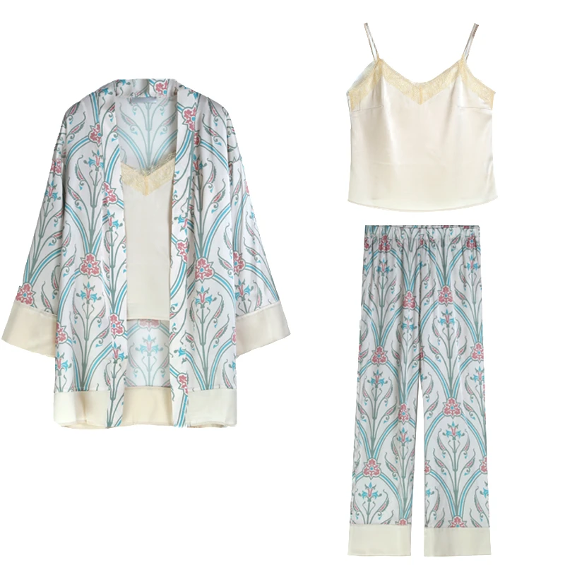 19姆米真丝桑蚕丝提花睡衣三件套装1985-275