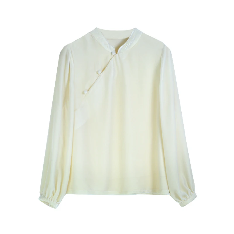 48梭加密加厚桑蚕丝真丝丝绒兰襟丝绒长袖衬衣12515-4