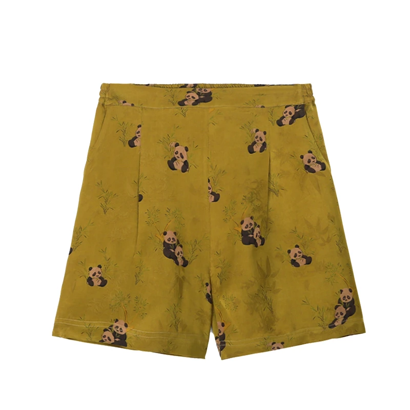 25姆米满桑红云纱花罗新禾绿熊猫双抱短裤12361-13K
