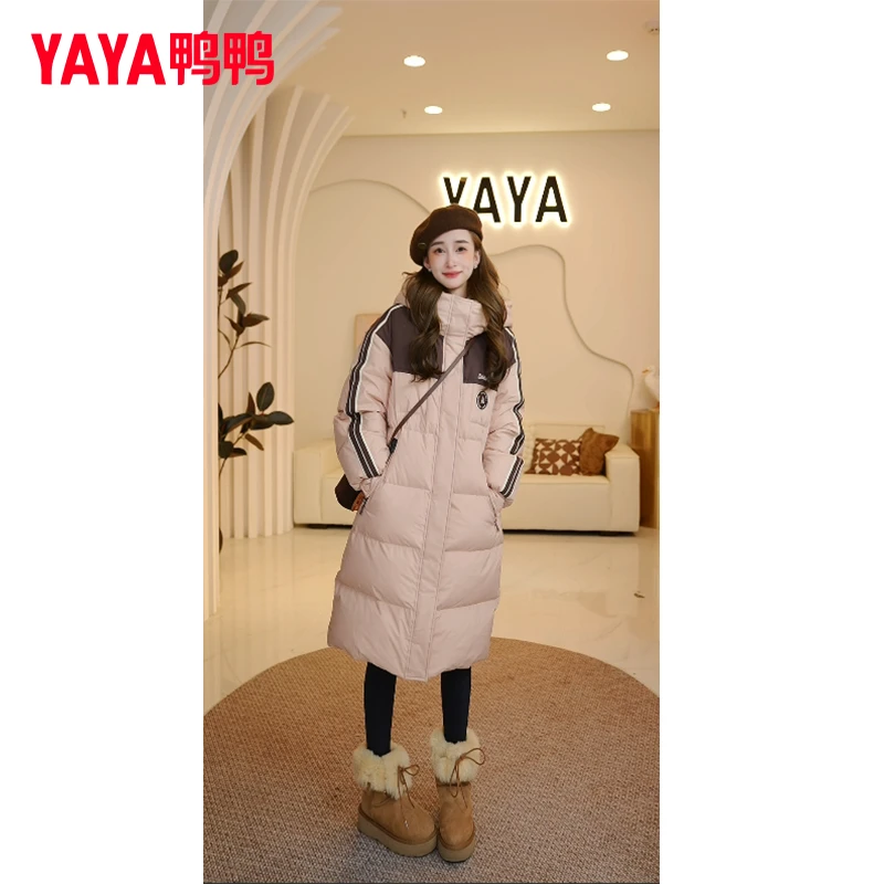 YAYA/鸭鸭2024年新款时尚百搭连帽防风长款羽绒服YE3B626735L