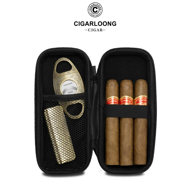 雪茄便携包CIGARLOONG茄龙雪茄PU工具实用收纳包大网兜三支装烟盒