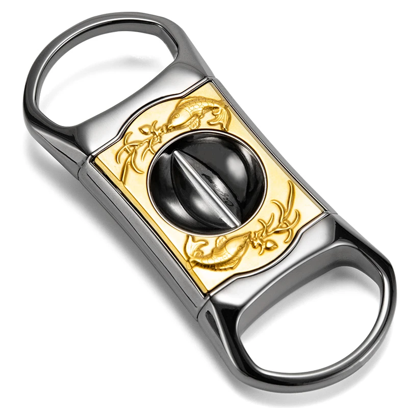 茄龙雪茄剪金属手工浮雕雪茄刀锋利顺滑不锈钢V型刀刃便携剪烟器