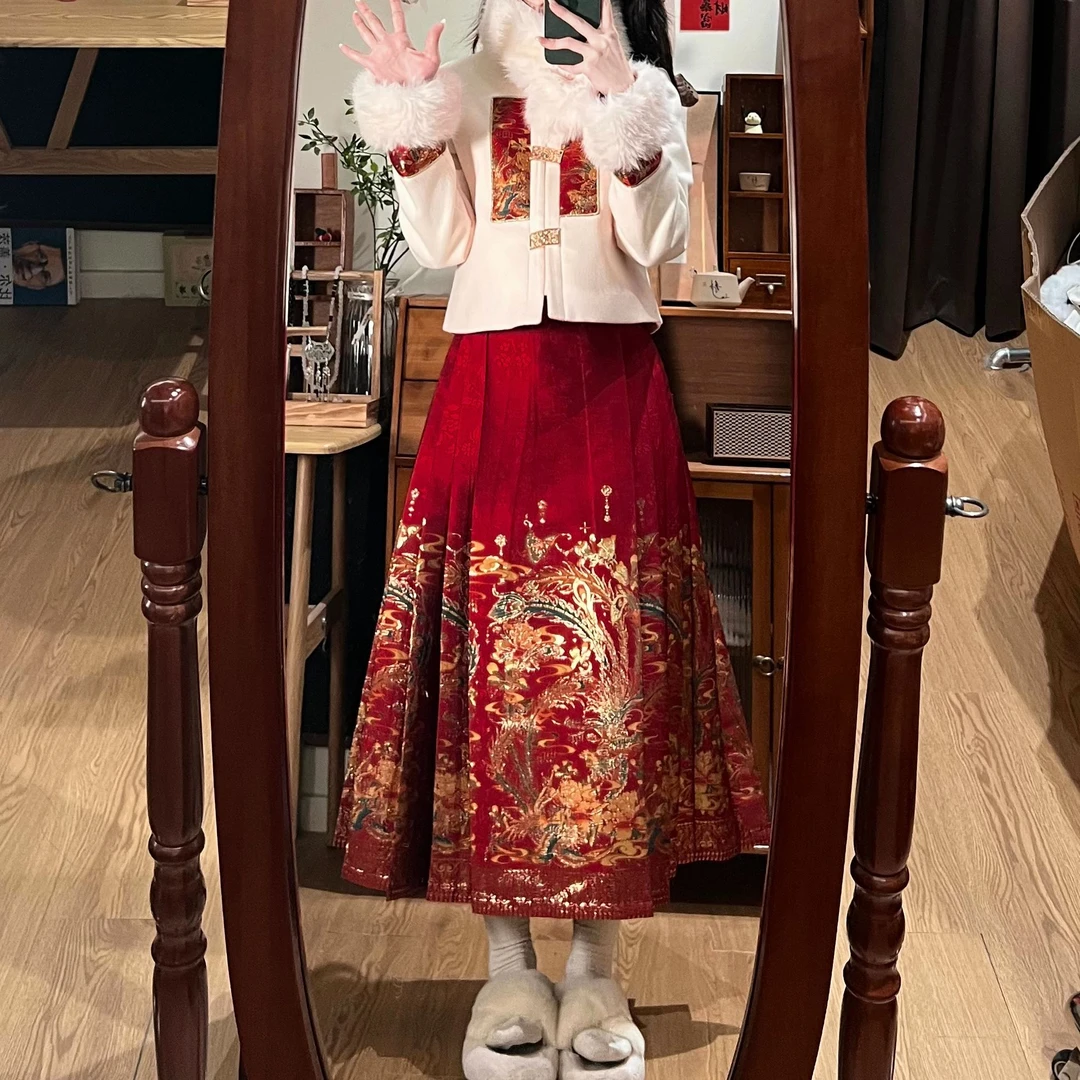 国色天香 红色新中式新年战袍国风伴订婚服 汉元素马面裙古风