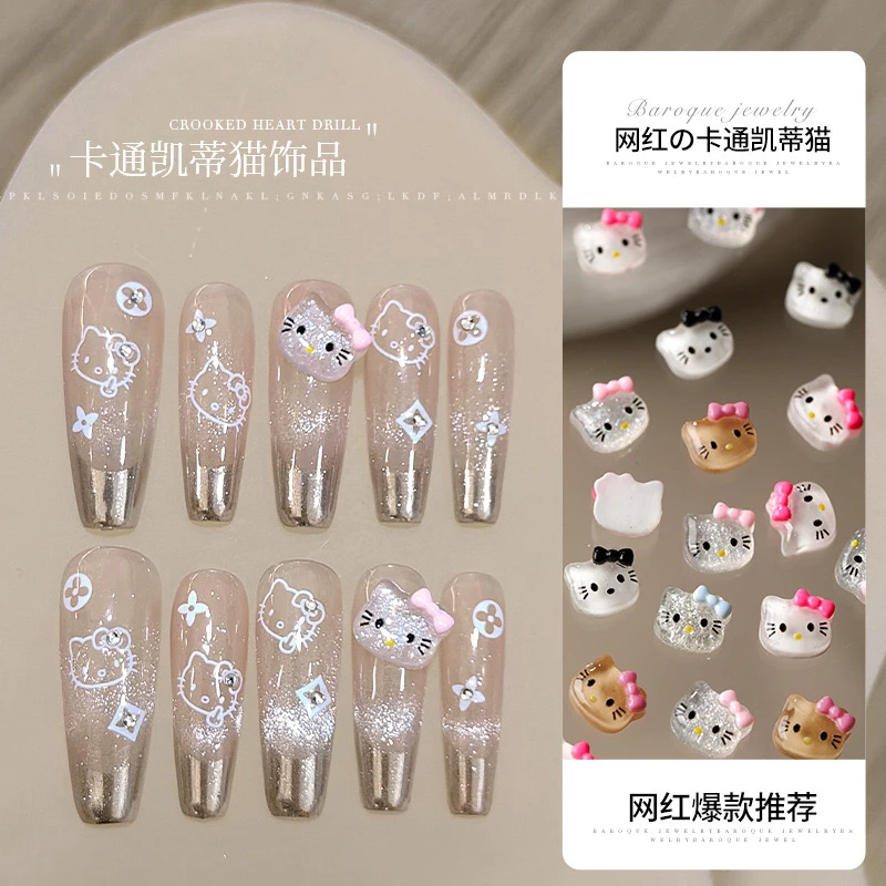 KT猫美甲饰品凯蒂猫卡通可爱立体透明小猫网红树脂美甲饰品