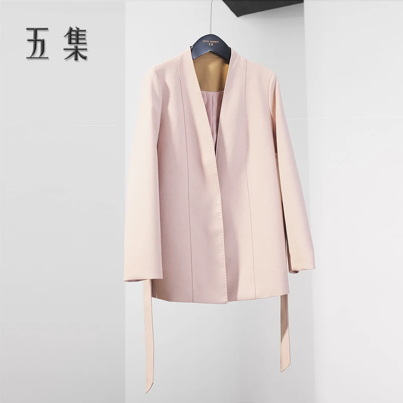 五集  白塔  设计师秋季新品撞色洋气腰带款西装女J5238