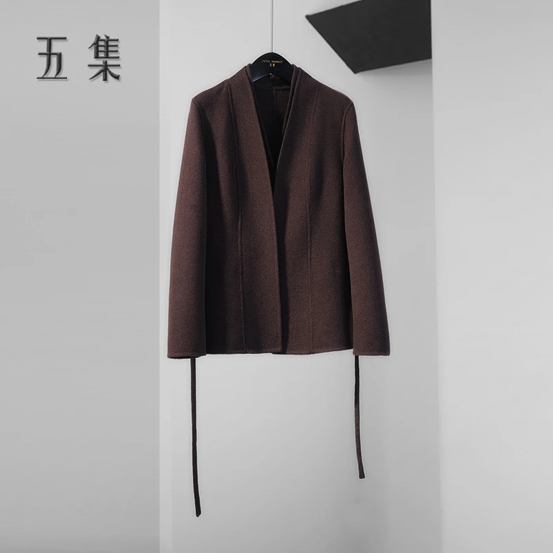【100%骆驼绒破价拉新】 短款腰带款双面呢大衣女F5611