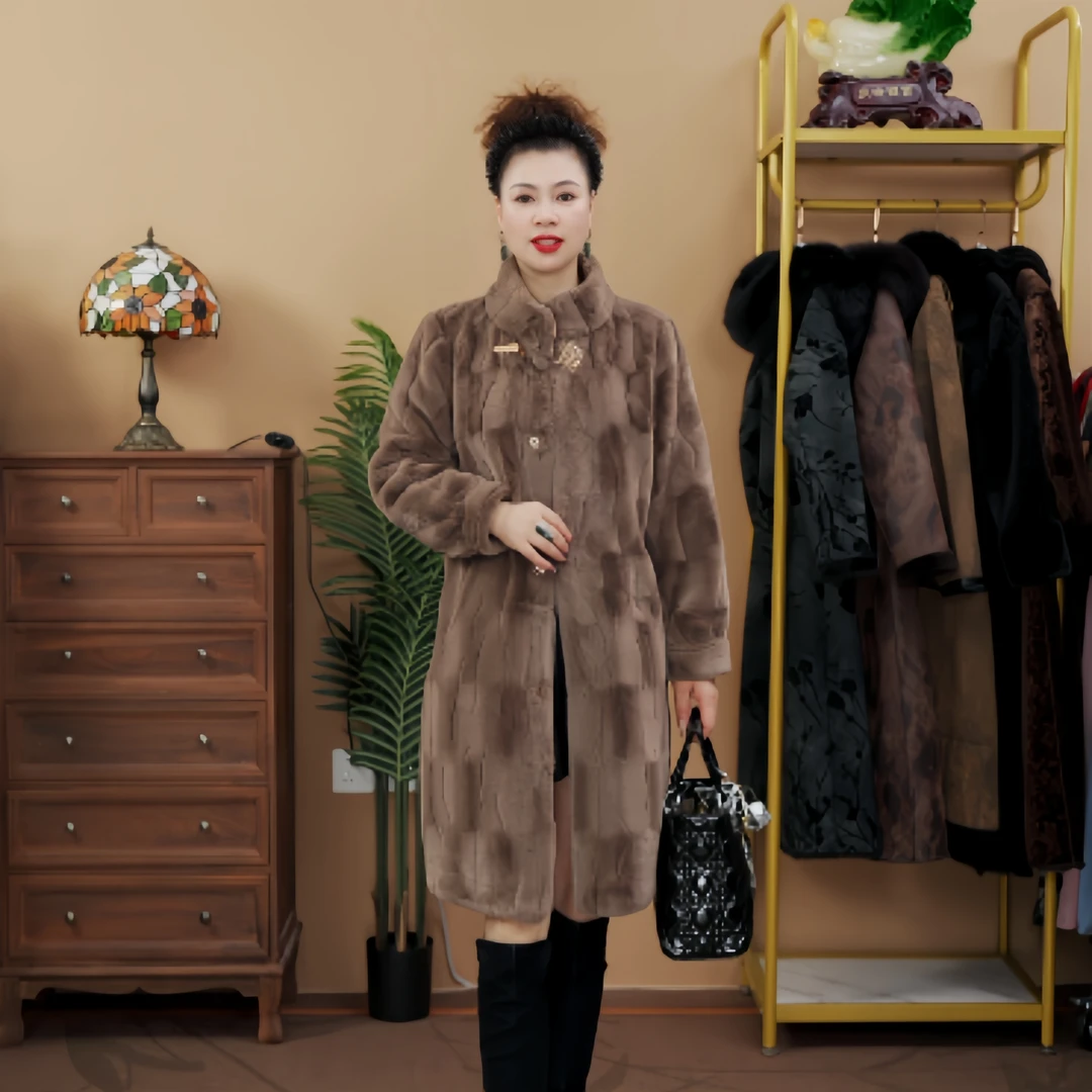 8022秋冬厚外套时尚海宁一体高端立领气质提花网红复古设计师