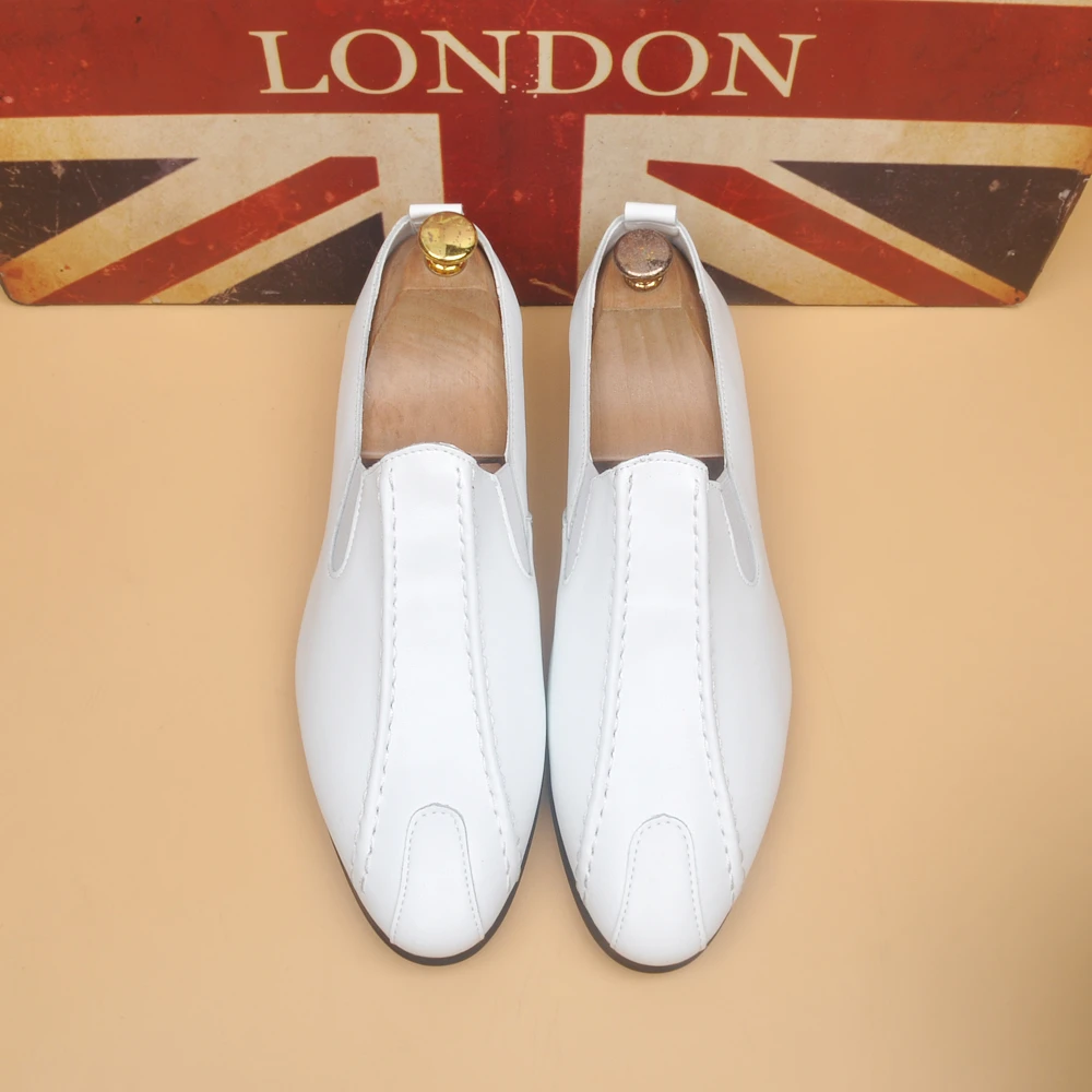 轻奢年轻人男士白色真皮商务休闲透气皮鞋时尚夏季潮流豆豆鞋婚鞋