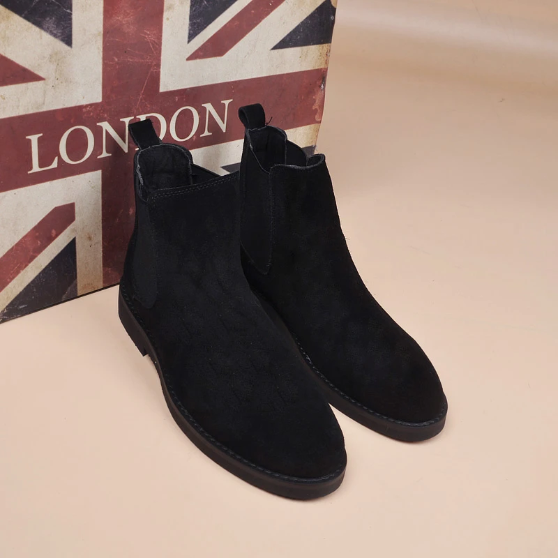 真皮切尔西靴男英伦尖头翻毛皮靴子轻奢高级感马丁靴ins短筒皮靴