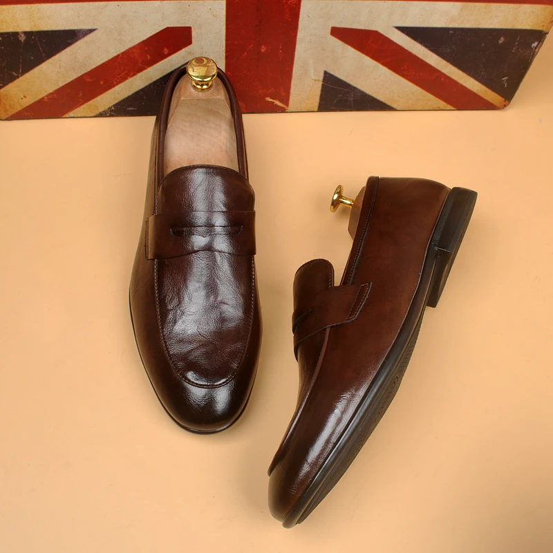 男士夏季透气真皮商务休闲男皮鞋英伦风尖头时尚百搭潮流豆豆鞋子