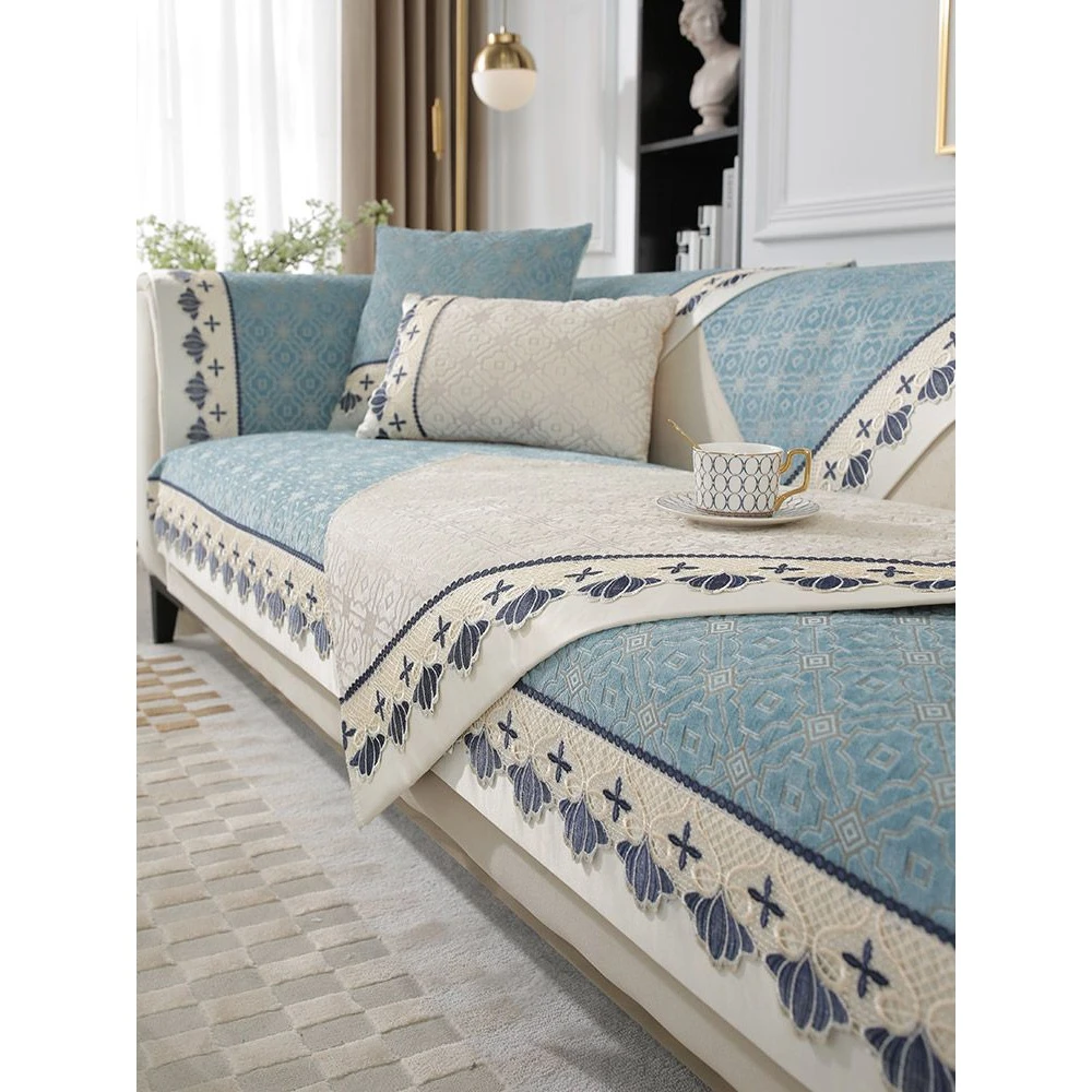 米兰雪尼尔沙发垫四季通用防滑座垫欧式沙发套罩盖布巾三人坐垫子