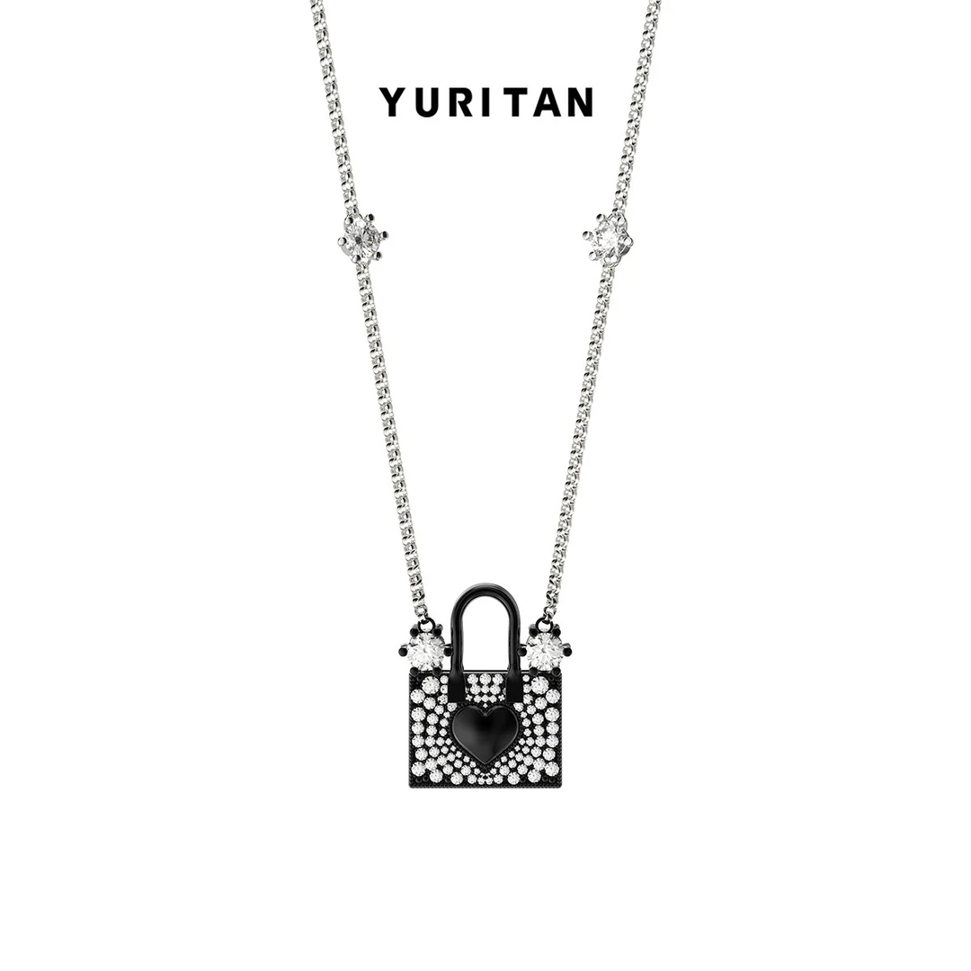 YURITAN 铜合金合成锆石项链 原创设计爱心包包镶钻项链轻奢时尚
