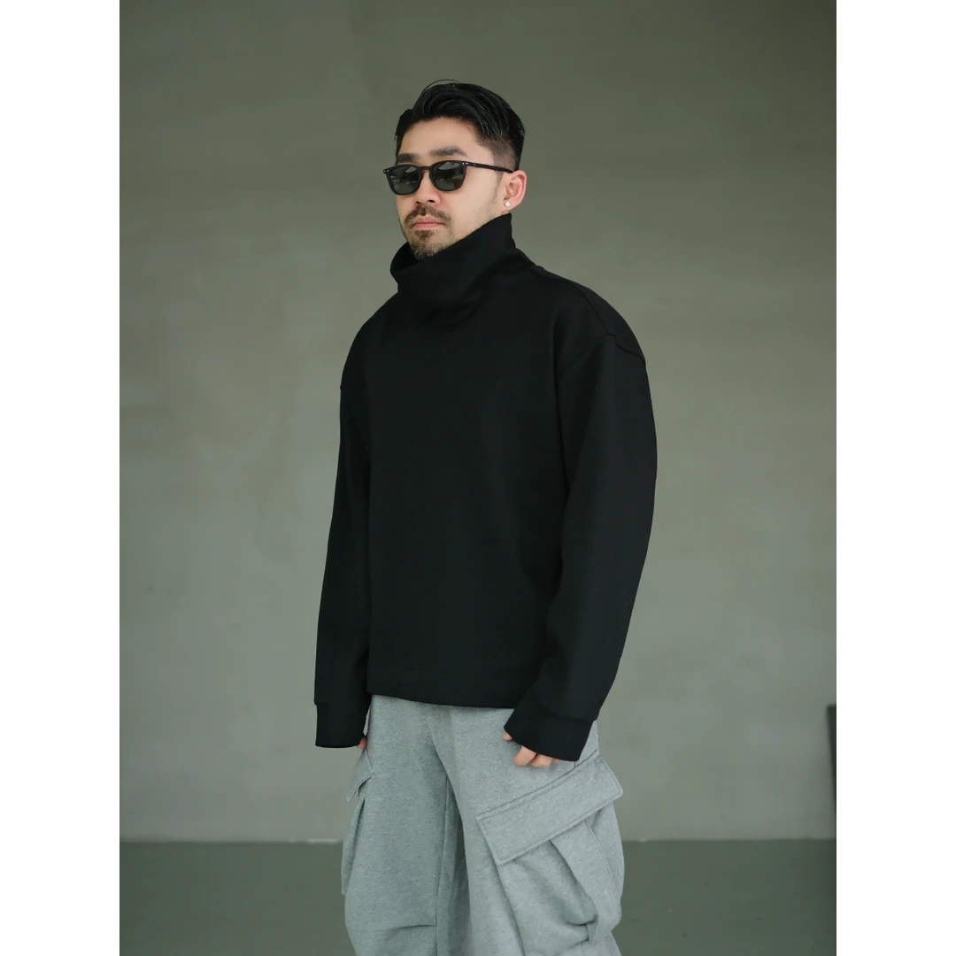 XUMA 秋冬440g棉混纺针织工艺“炮筒领”短宽版棉感挺廓休闲卫衣