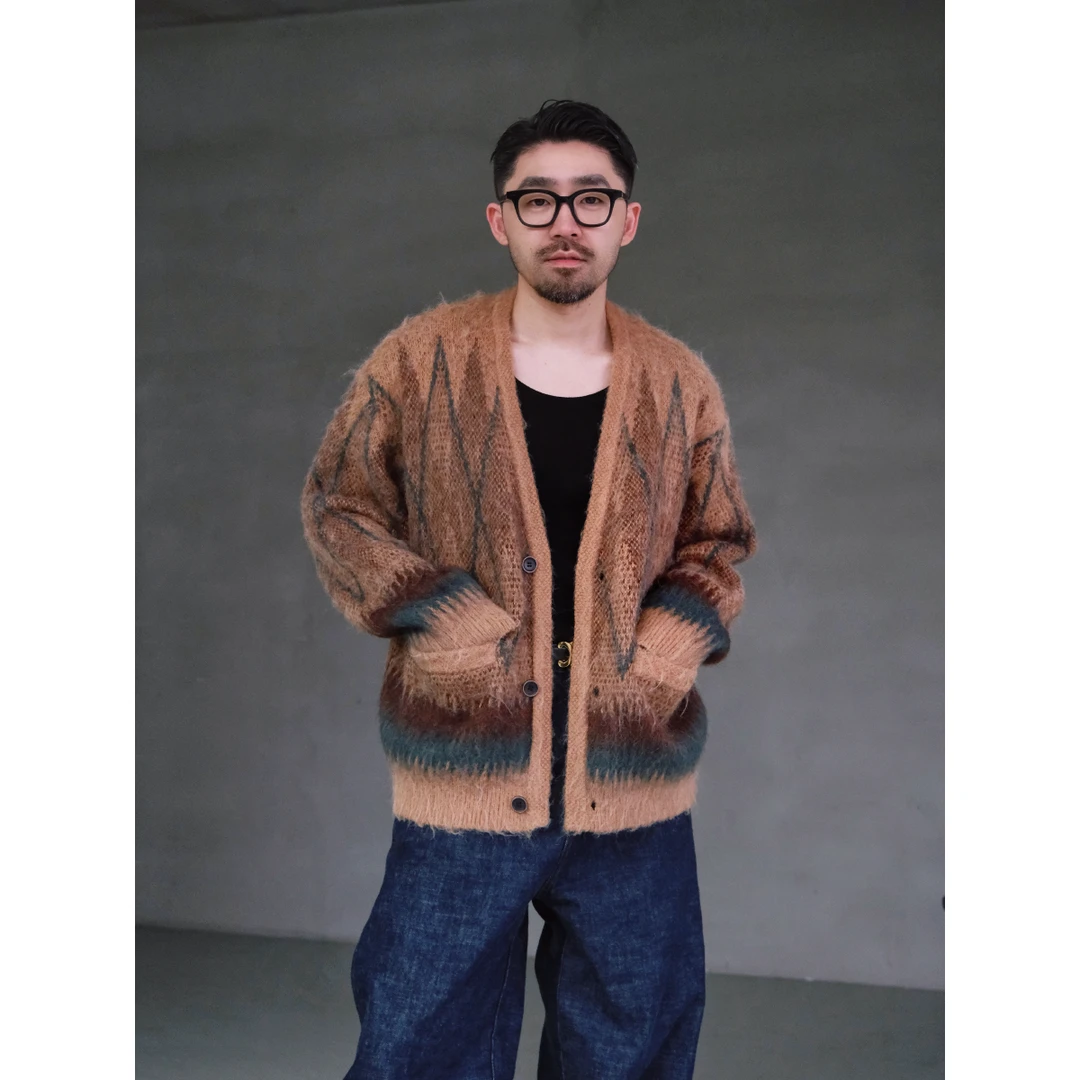 XUMA 秋冬羊毛混纺精纺针织宽松开衫V领复古毛衣