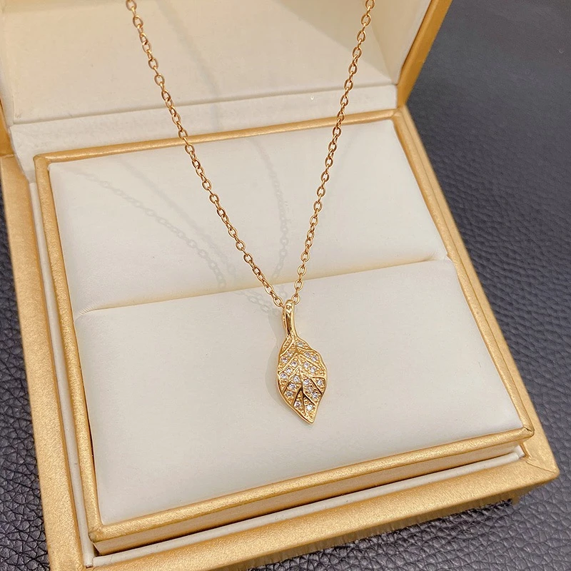 钛钢项链 精致百搭琻枝玉叶时尚气质锁骨项链X-90