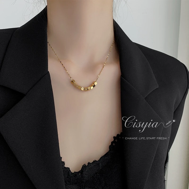 钛钢项链 八方来财小众锁骨链百搭个性几何小方块高级感坠链X-227