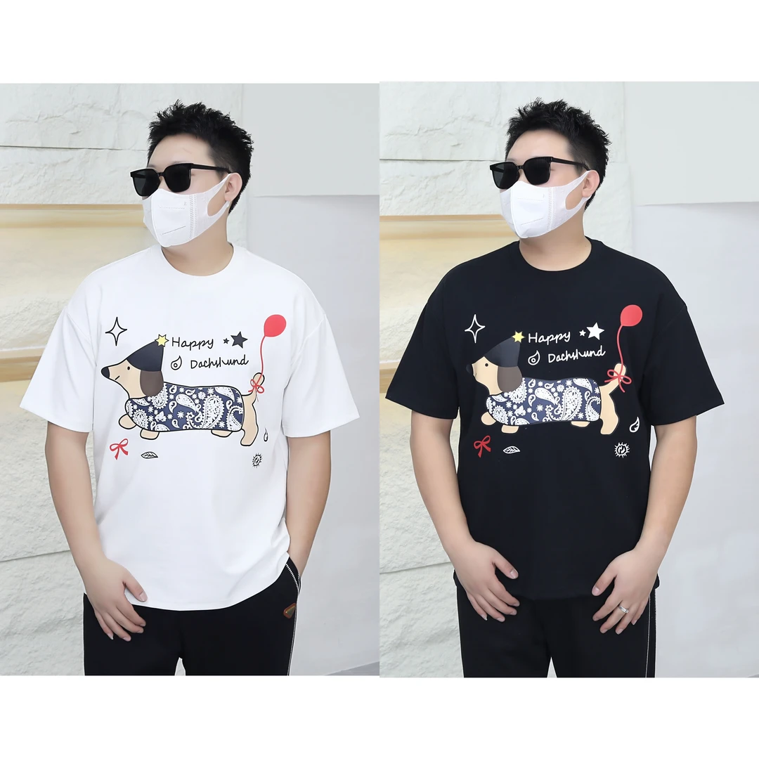 大码男装200-300斤】加厚短袖重磅曼巴棉重工腰果印花89051#