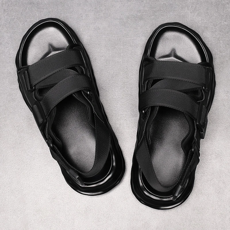 凉鞋男款2023夏季新款外穿厚底运动沙滩鞋防滑驾车编织真皮凉拖鞋