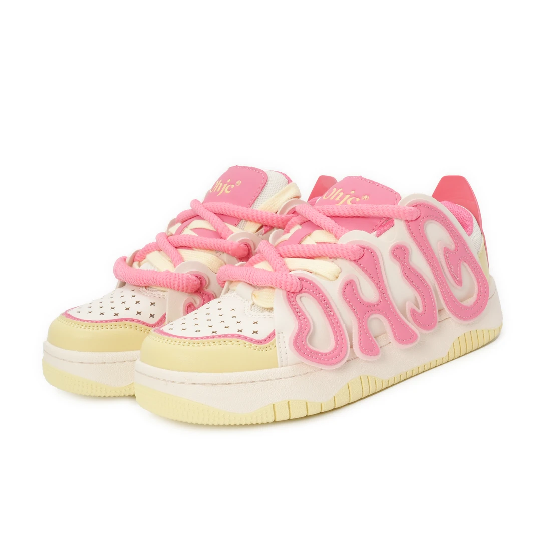 小众ins粉色字母新款百搭甜美风多巴胺厚底休闲板鞋女潮鞋 M09