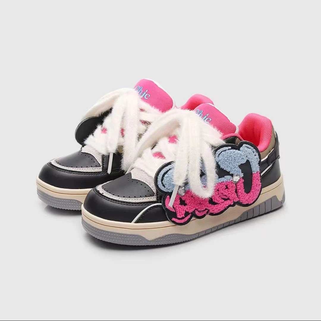 2024新款小众高街面包鞋国潮字母运动鞋情侣板鞋  QY2黑粉