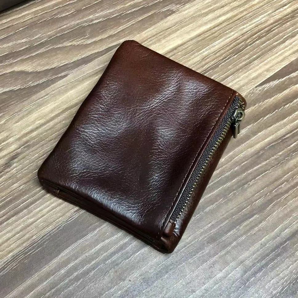 头层牛皮油蜡皮男钱包