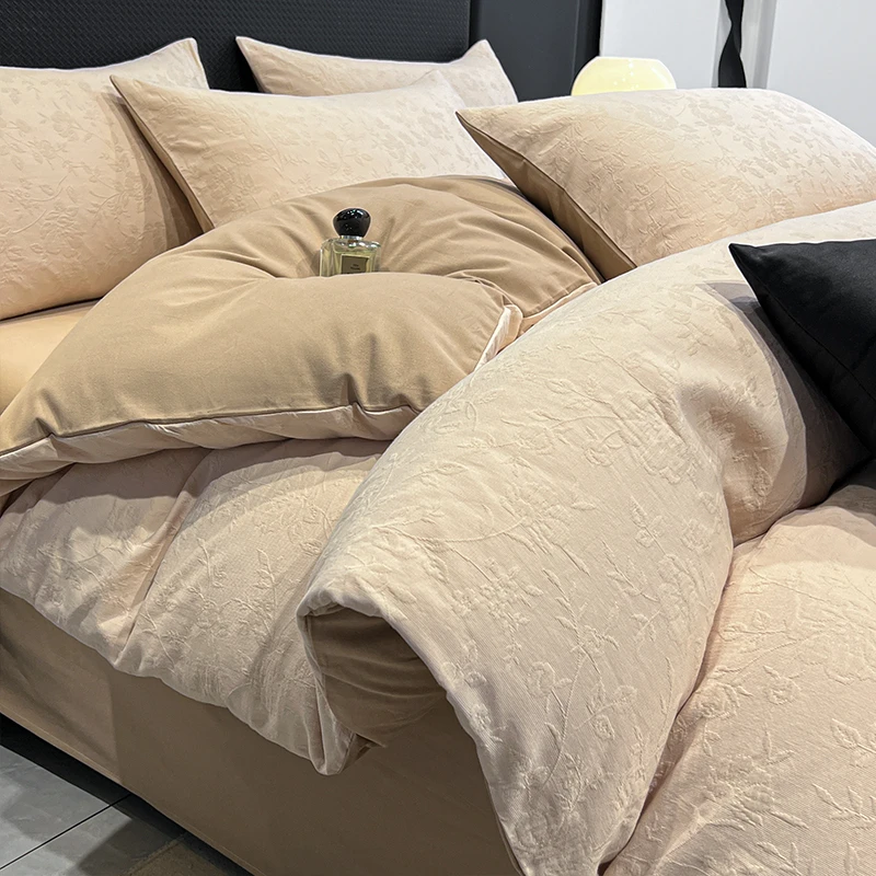 水星高端系列家纺全棉提花床上四件套秋冬季加厚纯棉磨毛床单被套