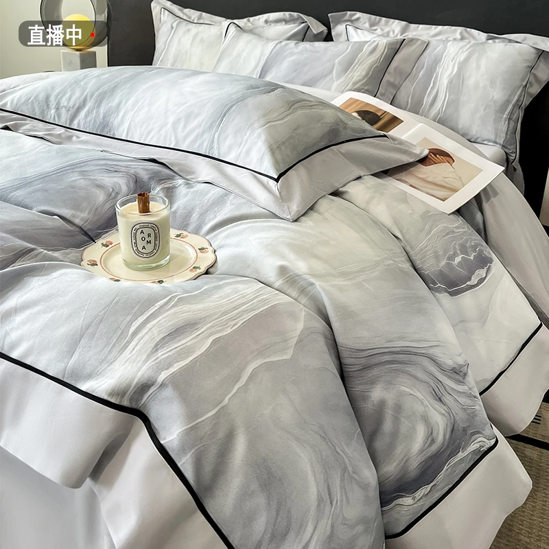 水星高端系列家纺高端A类200支加厚被套四件套全棉纯棉磨毛新款秋