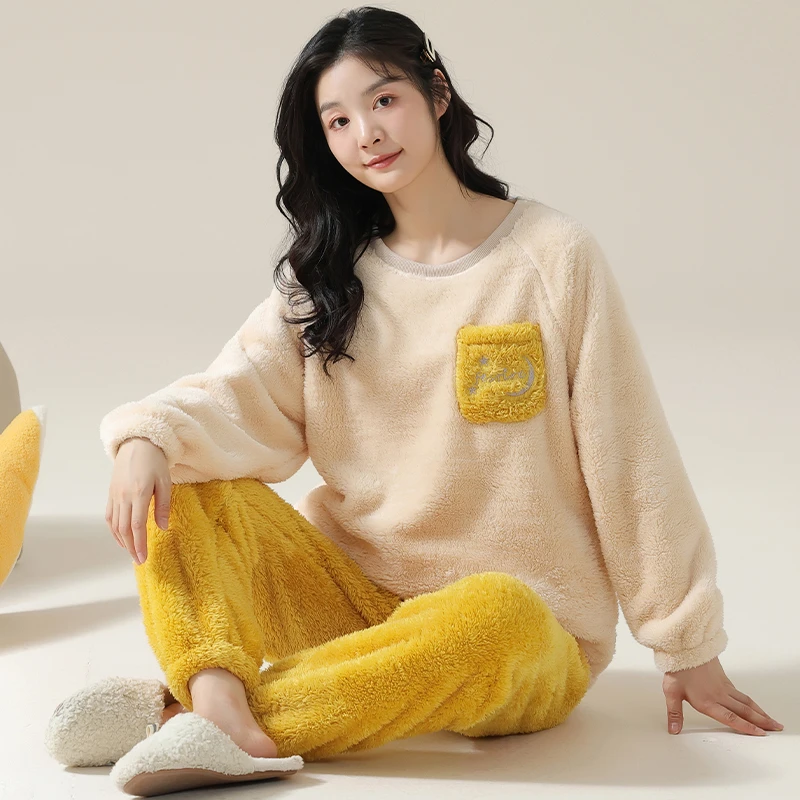 珊瑚绒睡衣女冬季加绒加厚女士秋冬法兰绒保暖冬款女款家居服套装