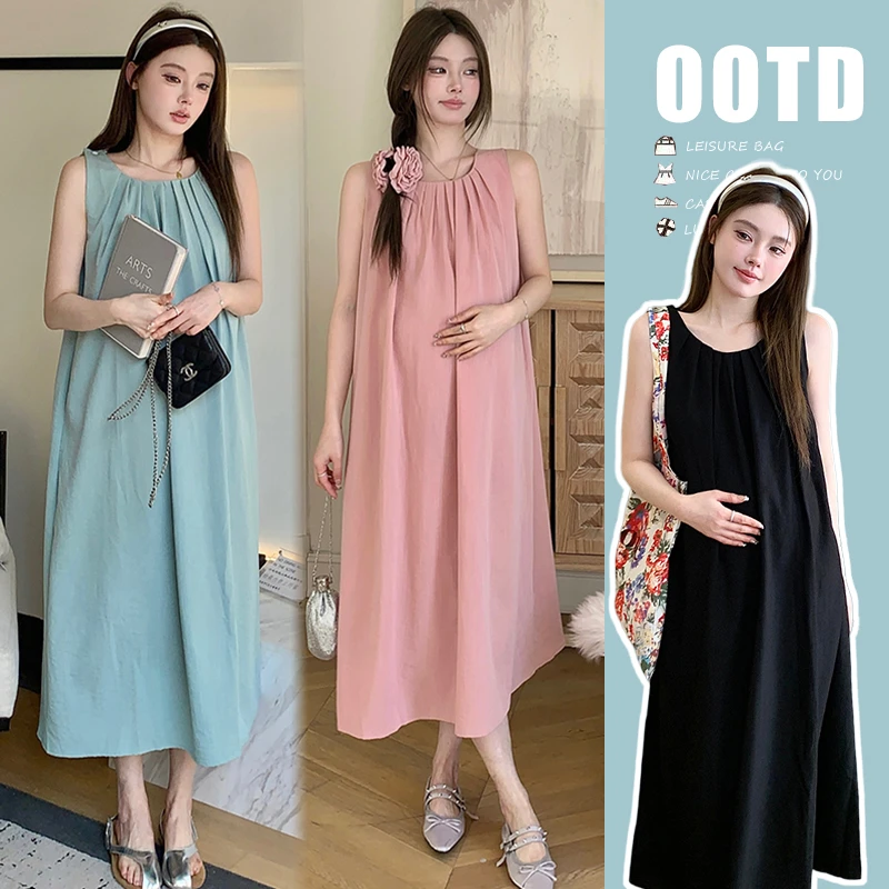 辰宝孕妇装夏季无袖连衣裙时尚孕期薄款大码外穿宽松连衣裙