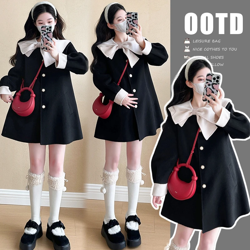 时髦孕妇装秋冬季2024新品蝴蝶结气质毛呢小香风气质学院风开衫外