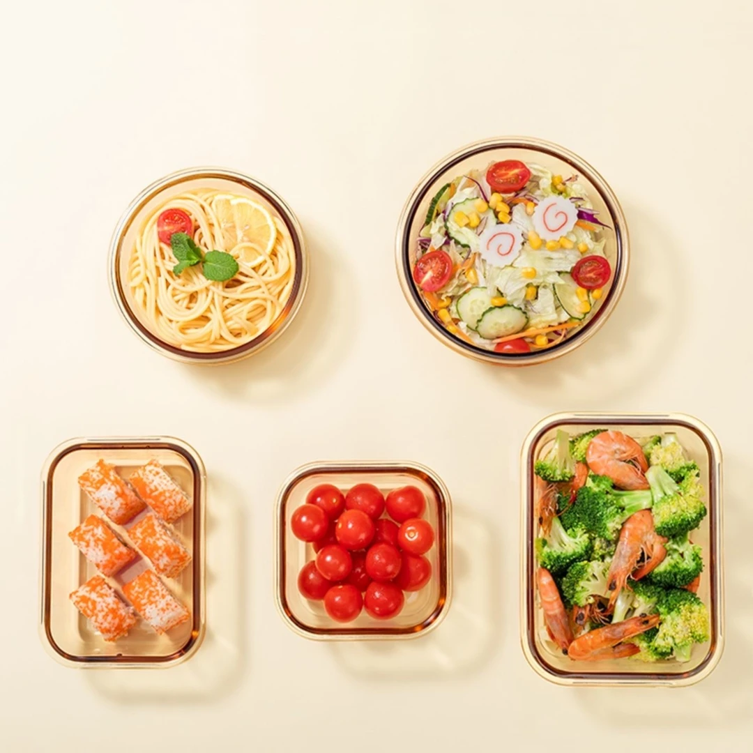 琥珀色玻璃饭盒带盖上班族便当餐盒格密封盒定制餐具