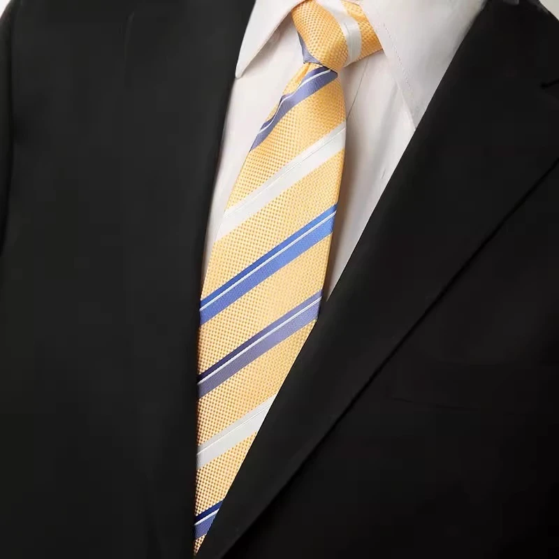 条纹领带男8cm正装商务斜纹上班工作职业定制logo黄色橙色休闲