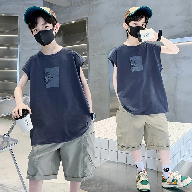 儿童装男童夏装套装2025新款中大童夏季男孩帅气炸街洋气背心时髦