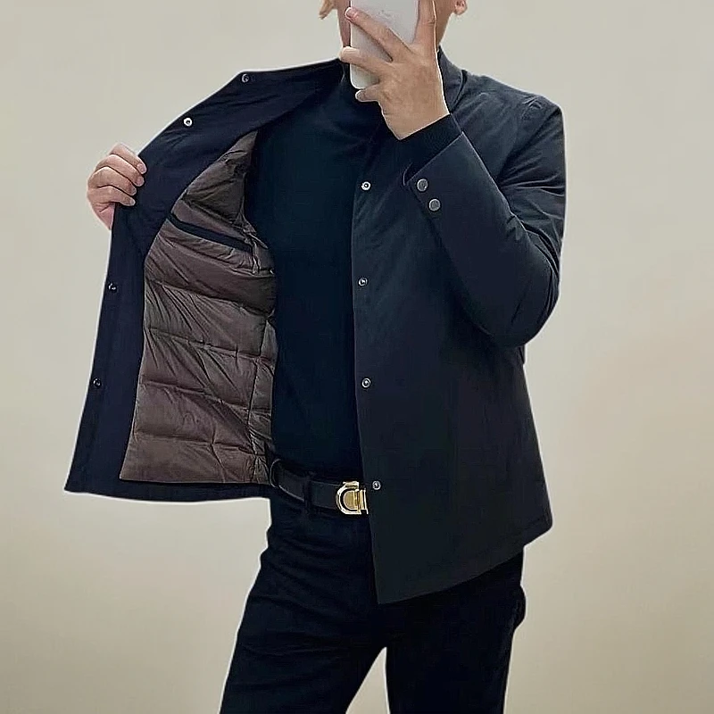 2024冬季新款棉服商务休闲行政棉衣男士时尚修身翻领加厚棉衣外套