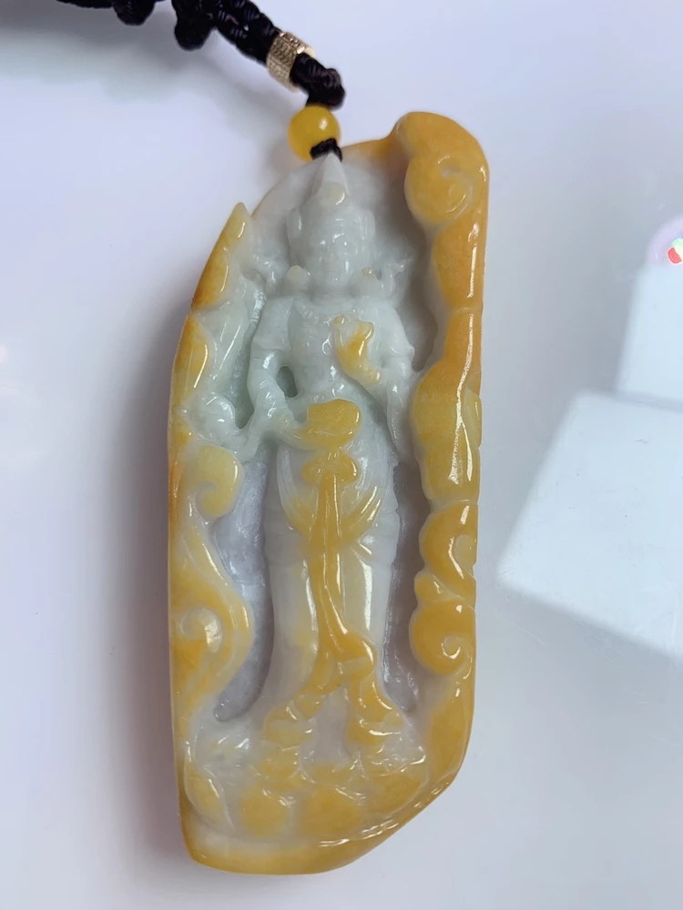 天然翡翠A货站观音大件厚装吊坠一件