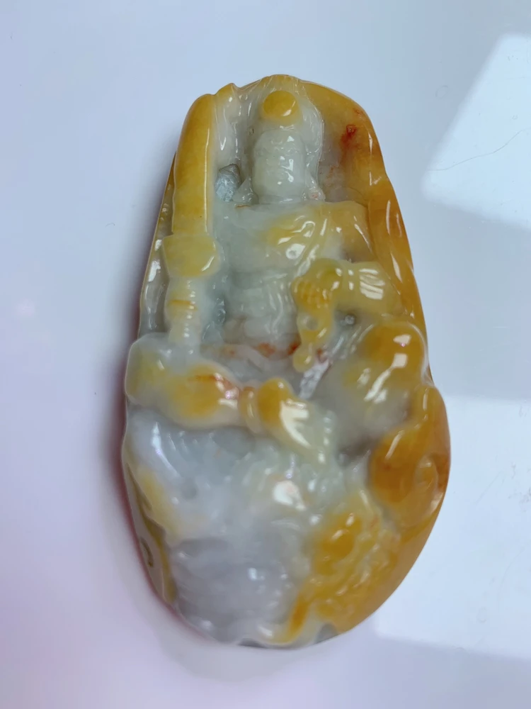 天然翡翠A货双彩不动尊属生肖鸡人物吊坠一件