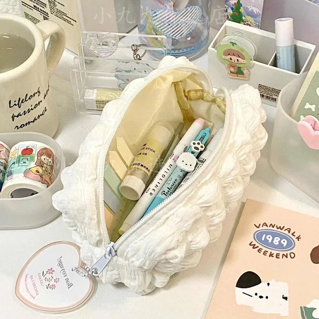 白色泡芙奶呼呼大容量初高中学生女高颜值铅笔袋文具盒黑色收纳格