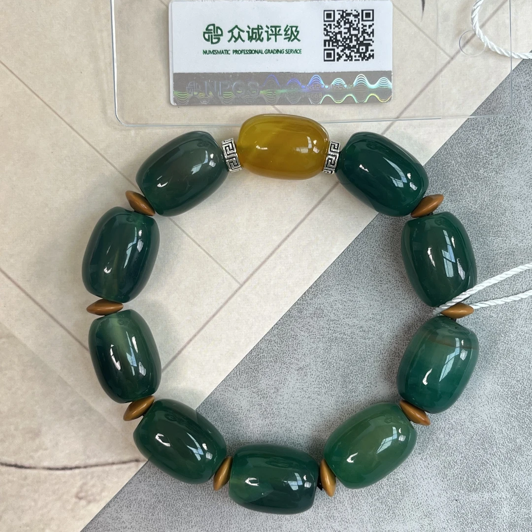 清代 桶珠 绿玛瑙 手串 YZ0472［燕赵造物司］