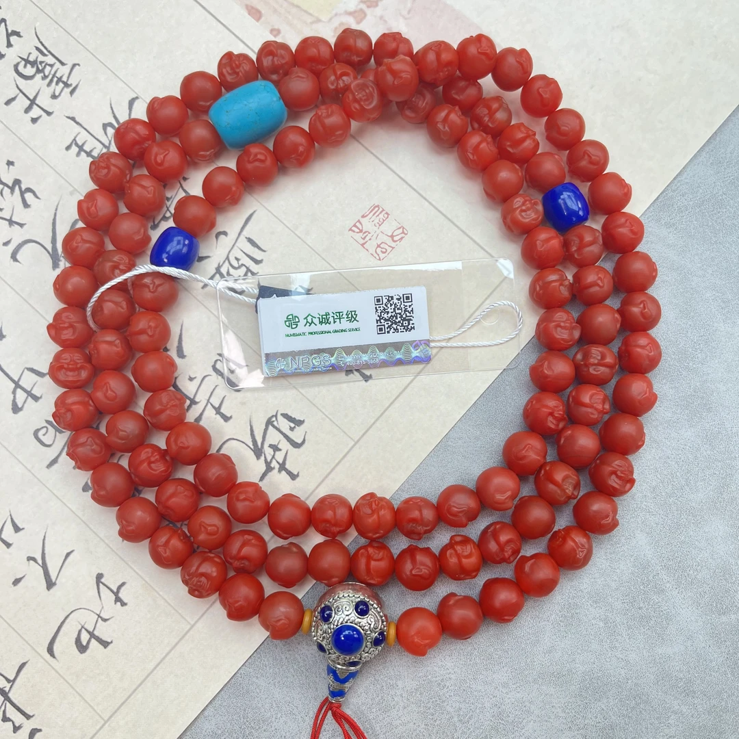 原矿南红 笑脸佛 卡10 108珠 YZ0458［燕赵造物司］